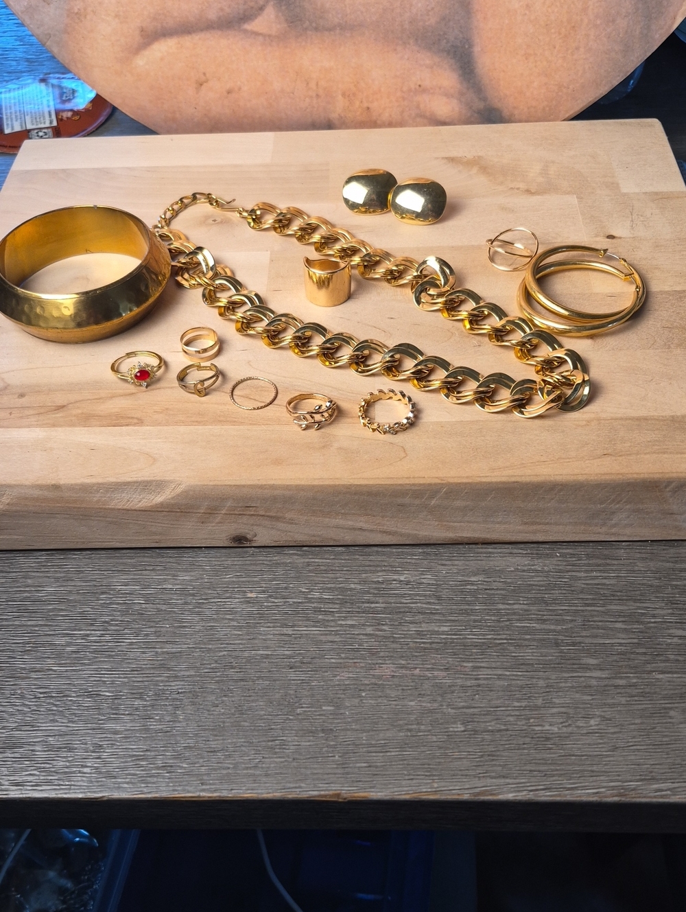 Goldtone Lot Of Chain, Bracelet, And Rings
